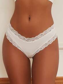 5 件装女士纯色舒适蕾丝边棉质三角裤 - 彩色 - 查看 8
