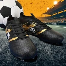1双足球鞋，低帮户外软地足球鞋，适用于比赛和训练，系带设计，防滑，AG/FG鞋钉，轻便，高性能，防滑设计，校园足球鞋，专业运动鞋，五人制足球鞋，厂家直销，多种颜色可选 - 黑金 - 查看 6