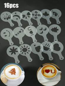 Coffee Stencils Set, Barista Cappuccino Arts Templates, Latte Milk Foam Decorative Molds, Plastic Cake Decorating Tools For Kitchen Home UseVarious Molds Are Reusable