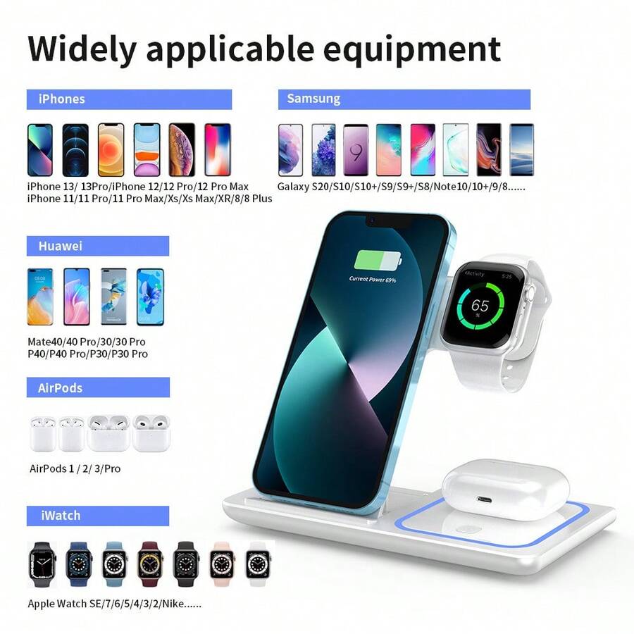 3-In-1 Wireless Charger Magnetic Holder Portable Folding Fast Charging Desktop Phone Holder - White - View 1