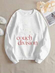 2026 Valentine's DayWomen'S "True Crime Detective Couch Division" Graphic Sweatshirt - Beige Casual Pullover With Geometric Pattern, Regular Fit, All-Season Comfort, Cozy Clothing |     Playful Design |     Stretchy Fabric-Unisex Vintage Cotton Tee Black White - Loose Fit For American Music Festival Camping & Shows Everyday Wear Comfortable Crew Neck Sweatshirt For Everyday WearLoose And Comfortablevalentine Outfits For Women - 軍綠色 - 查看 5