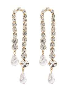 Niche Fringe Earrings Fashion Simple Rhinestone Pearl Earrings Design Sense Accessories Banquet Jewelry - 金色 - 查看 5
