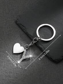 1pc Fashionable European And American Unisex Stylish High-Grade Letter Shape Hollow Out Rhinestone Decor Metal Keychain Bag Charm Car Accessories School Cute Goth Y2k - Silver - View 46