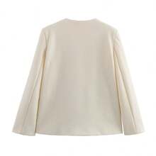 Manteau croisé côtelé à poches polyvalent pour femme, de style français. Blazer à simple boutonnage avec poches, blanc, pour l'automne/hiver - Blanc - Voir 7