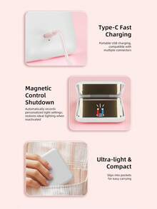 可充电口袋镜，双面2倍放大化妆镜，三色灯光，可调光，小巧钱包镜，带灯旅行镜，女士礼物 - 白色 - 查看 4