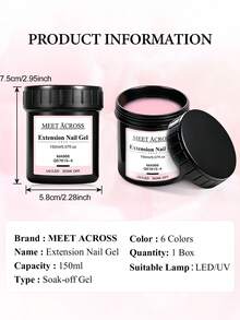 MEET ACROSS جل تمديد الأظافر الوردي 150 مل، جل بناء الأظافر المعالج بأشعة UV LED، فرنسي فن الأظافر جل UV LED شبه دائم، مستلزمات صالون الأظافر DIY للاستخدام المنزلي