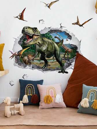 1 pieza/2 piezas - Pegatinas de pared de PVC removibles - [Dinosaurio 3D, posiblemente un grupo, vinilos de pared para habitación de niños] Pegatinas de pared autoadhesivas e impermeables, adecuadas para decoración del hogar, decoración de habitaciones, decoración de paredes y cocina - Fácil de aplicar, ideal para sala de estar, dormitorio u oficina