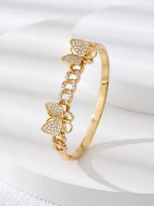 1pc Women Nail Shaped Bracelet With Synthetic Cubic Zirconia, Elegant Minimalist Design Versatile Accessory