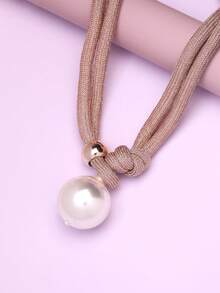 Faux Pearl Decor Necklace - Black - View 5