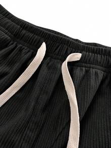 Men's Everyday Corduroy Joggers - Couples Matching Design, Elastic Drawstring Waist Pockets Straight-Leg Pants - màu đen - Xem 5