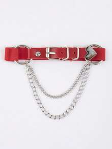 1件朋克哥特风PU皮革不对称心形链条弹力腿环腿带腿链