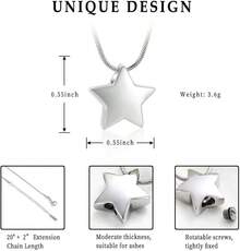 nuevo-2025Imrsanl - Joyería de cremación para cenizas con urna de luna, collar de acero inoxidable, medallón conmemorativo, joyería para colgante de cenizas, kit de relleno - Estrella plateada - Ver 3