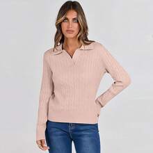 Sueter Tejidos para Mujer,Sweater Mujer Invierno Manga Larga, Cuello v, Finos, Punto Trenzado, Casual, Suave - Rosa - Ver 5