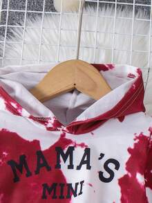 女童扎染印花长袖连帽衫、吊带背心和裤子三件套，街头风格运动装，秋冬 - 玫瑰紅 - 查看 4