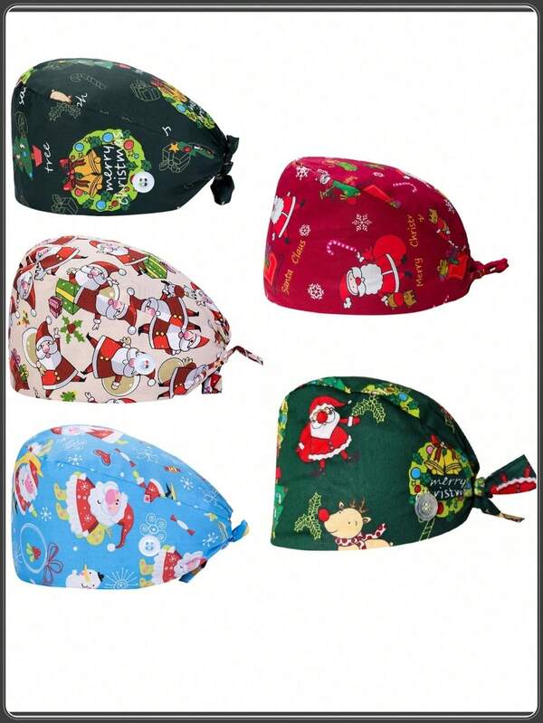 Working Hat Cap Universal Headgear For Painting Cleaning,Working Cap With Moisture Wicking, Printing Christmas Snowflakes Snowman Adjustable Bandage Bouffant Hats For Women Men