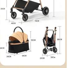 Ultra-Light And Portable, One-Click Folding, Detachable High-End Pet Stroller For Dogs, Cats And Teddy Bears, Multi-Functional Stroller With Detachable Bag. - 灰色 - 查看 5