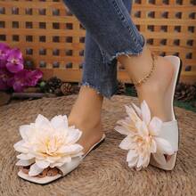 Women's Bohemian Style Plastic Flower Slide Sandals For Vacation - Beige - View 6