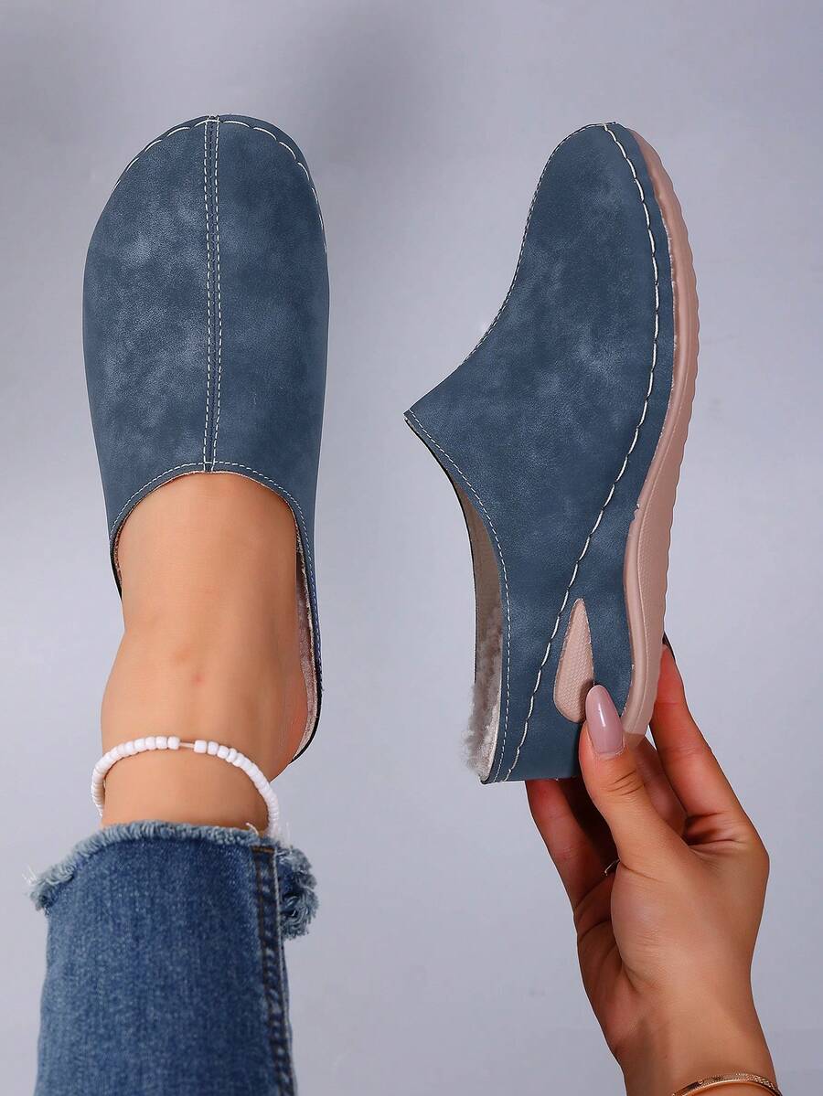 Elegant Casual Solid Color Comfortable PU Leather Slippers, Suitable For Autumn/Winter