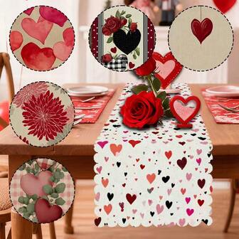 1/108 st digitaltryckt bordsflagga med slogan och hjärtmönster för alla hjärtans dag - 100 % polyester med präglad kant, säsongsbetonad köks- och matsaldekoration, flera storlekar, hållbar dekor med alla hjärtans dag-tema, lämplig för familjesammankomster, fester och firanden