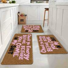1pc/3pcs,Brown Coir Doormat With Pink & Black Text 'Check Yo Energy BEFORE BEFORE You COME IN My ' - Indoor Outdoor Welcome Mat, Perfect For Wooden Floor Entrance, Behind Steps With White Gravel & Garden Plants DecorSoft, Comfortable And Easy To Clean, Suitable For Hallway Bathroom, Bedroom, Kitchen, Porch, Laundry Room, RV Outdoor Decoration Holiday Decoration Three Sizes Available Halloween Door Decor Fall Decor - màu đen - Xem 2