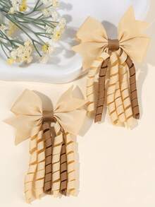 2 piezas Pinzas para el cabello con lazo Korker estilo caqui para niñas, pinzas con lazo de cinta rizada en beige y marrón, accesorios para el cabello de tonos neutros lindos para niños pequeños/niños, adornos para el cabello suaves y duraderos de estilo elegante, perfectos para uso diario, juegos, días escolares y atuendos de todas las estaciones, adorables pinzas para el cabello con lazo Korker de estilo clásico