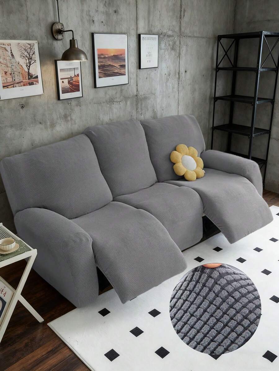 1/2/3 Seater Recliner Sofa Covers Stretch Jacquard Reclining Couch Covers For Reclining Sofa Relax Armchair Slipcovers Furniture Covers, 4pcs/6pcs/8pcs - Light Grey - View 1