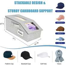 2 Pack Stackable Foldable Hat Storage Box With Hard Lid & Clear Window - Durable Fabric Organizer For Baseball Caps, Hats - Space-Saving Closet, Shelf, Under Bed Storage For Men & Women - Wardrobe Organizer & Storage, Hat Storage Organizer, Shelf Organizer, Clear Design, Sturdy Construction, Home Declutter, Compact Design, Reinforced Stitching, Home Organizer - Xám - Xem 7
