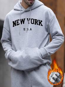 Moletom com capuz masculino Zrgoth, novo modelo com estampa inspirada no estilo urbano europeu e americano de Nova York, modelo pulôver folgado com bolso canguru, peça casual e moderna para outono/inverno. - Cinza - Ver 3