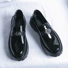 Metal Decorative Buckle Shiny Thick-Soled Loafers - Formal Shoes For Weddings And Parties - Versatile For Daily Wear/Relaxation - Chunky Loafers - New Style - Streetwear Dress Shoes - Men's Business Casual Shoes - Size 40-46 - 黑色 - 查看 3