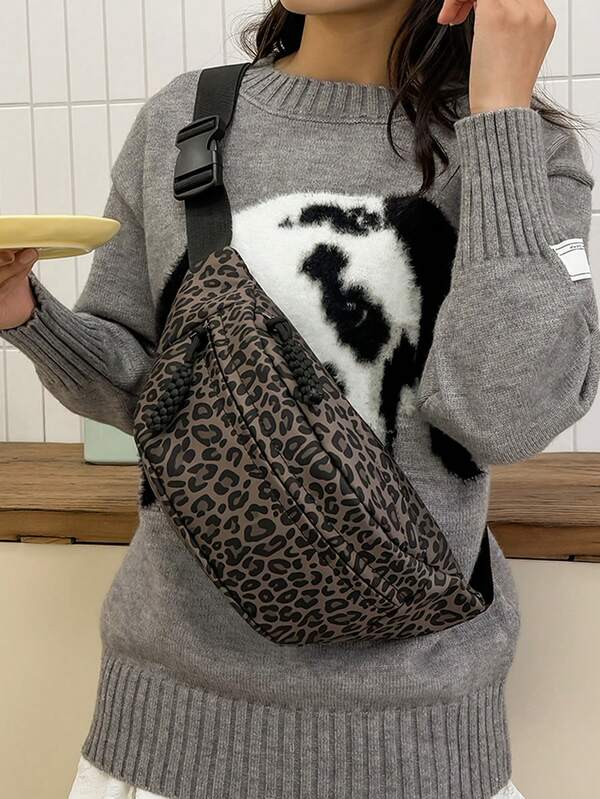 حقيبة خصر نسائية جديدة بطبعة نمر، خفيفة الوزن متعددة الجيوب مع حجيرات سحاب، مناسبة لحمل الهاتف والعملات، مناسبة للخريف/الشتاء للخارج والرياضة، حقيبة صدر متقاطعة