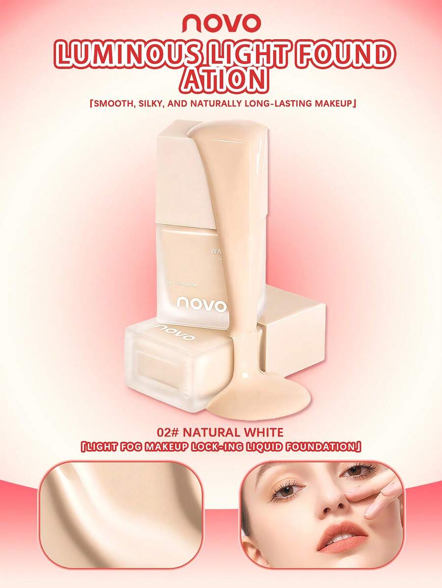 NOVO 持久控油粉底液，不脱妆。遮瑕、平滑、提亮肤色，打造自然水润妆效。适合所有肤质。 - 02#自然白 - 查看 1