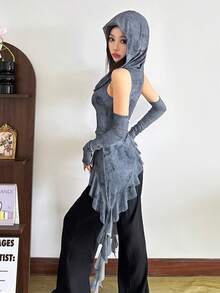 Áo lưới trùm đầu không tay màu trơn thời trang dạo phố Dazzle - Xám - Xem 5