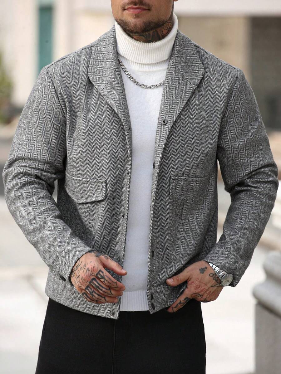 Chaqueta gris texturizada casual para hombre, estilo vintage, otoño/invierno