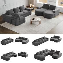 Chenille Curved Sofa With Recliner, Fully Compressed And Without Frame, Modular Combination Sofa L-Shaped Recliner, Foam Compression Sofa, Two-Piece Set - Dark Grey - View 6