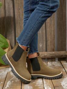 2025 Stivali casual da donna taglia forte per autunno/inverno, stile coreano con pull-on, stivali Chelsea, stivali corti all'americana