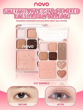 NOVO Paleta de sombras de ojos con perlas y mate de 8 colores, alta pigmentación. Rubor, contorno, iluminador todo en uno. Polvo de larga duración y de molienda fina, adecuado para diversos looks de maquillaje