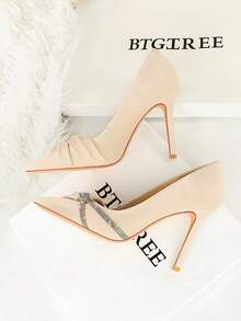 European & American Fashion High Heel Shoes, Pointed Toe, Rhinestone Bow Decor, Super High Heel, Low Vamp, Women Party Shoes