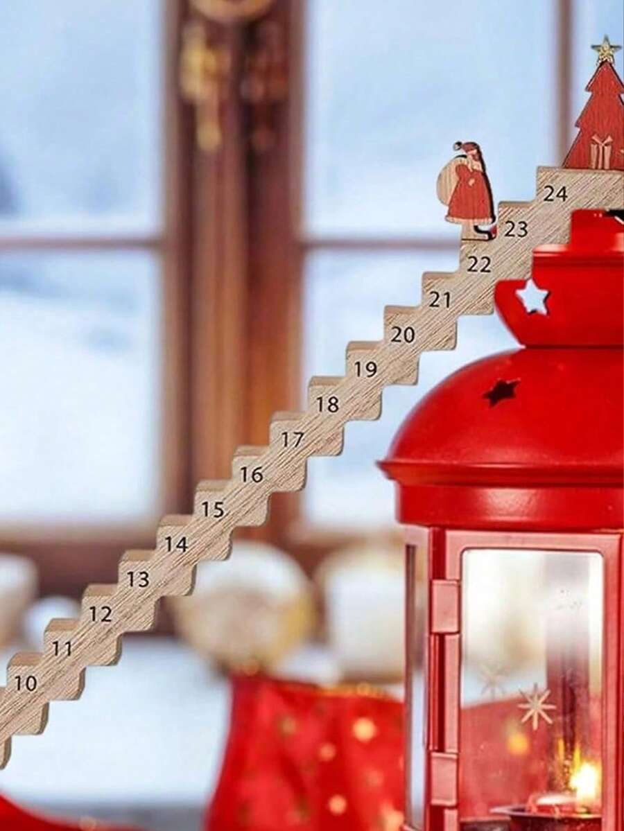 1 peça, calendário de contagem regressiva de escada de madeira do Papai Noel, calendário do advento de Natal, calendário de contagem regressiva de escada engraçada do Papai Noel, calendário do advento de madeira de 24 dias para decoração de mesa de escritório em casa e Natal - Multicolorido - Ver 1