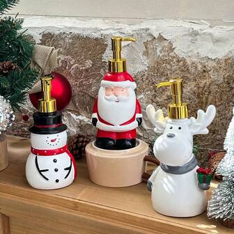 1 pieza Dispensador de líquido con diseño pintado de Papá Noel, adecuado para jabón de manos, champú, gel de baño, acondicionador en botella recargable con bomba