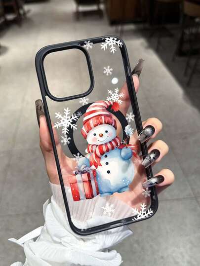 Christmas Snowman & Snowflake Print Magnetic Ring Phone Case Compatible With Samsung S24/S25/S23 S Series And A55/A15/A15 A Compatible With IPhone 17, 16 Pro Max, 14/13, 12, 11 Pro Max, XS Max, X, XR, 8, 7, Plus, Mini, Suitable As Birthday Gift, Girlfriend, Boyfriend Or Personal Use