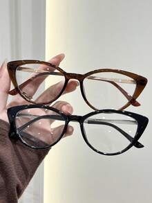 1 Pair Women's Fashionable Versatile Transparent Glasses, Suitable For Daily Wear - 2pcs Black Tea Combination - View 6