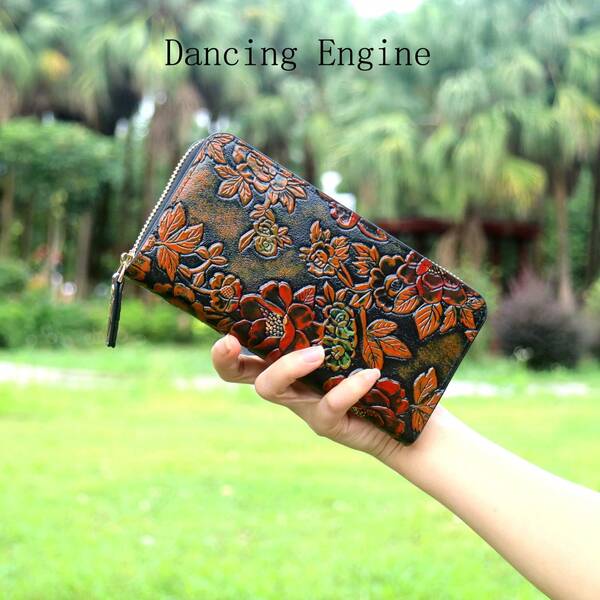 Dancing Engine Portafoglio lungo con stampa, portafogli e borse con cerniera per donna, portamonete, portafoglio