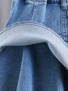 Young Girl Summer Versatile Pocket Ruffle Hem Denim Mini Skirt - Blue - View 4