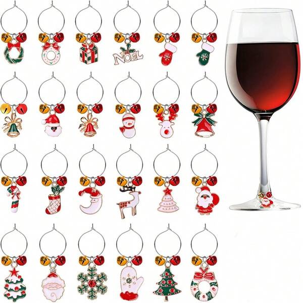 24 piezas Etiquetas para copas de vino de Navidad, Decoraciones navideñas, Recuerdos para fiestas de cata de vinos