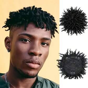 3英寸脏辫短款盆栽脏辫1个假发块男士短款美式黑色烫发顶部非洲辫子嘻哈街头炸弹发型