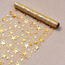 1 Roll Gold Star Sequin Tablecloth, 11x108 Inches, Polyester Material - No Assembly Required, Shiny White Background With Gold Stars, Suitable For Birthday Party, Wedding, Banquet Decoration, Celebration Events, Elegant Dining Table Setting, Machine-Made Fabric, Luxurious High-Quality Sequins, Home Decor - Multicolor - View 8