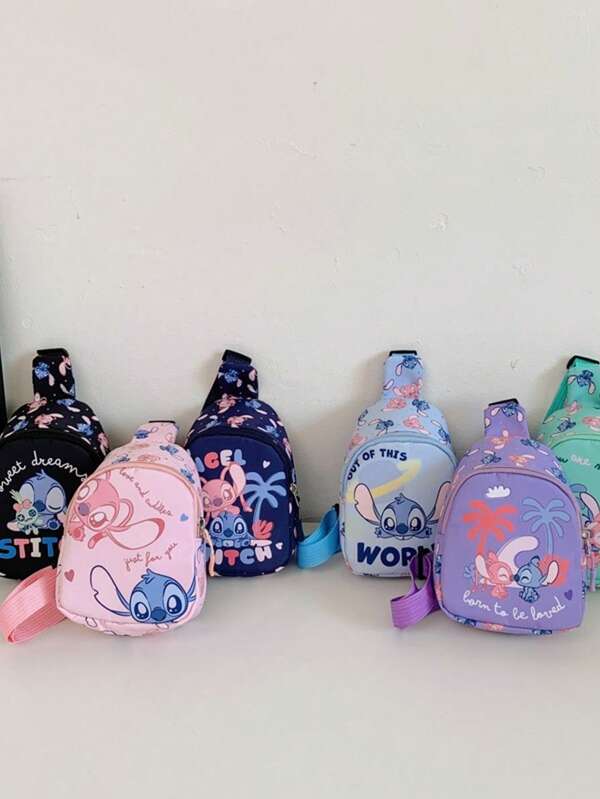 Disney 1 pieza Bolso de pecho de Disney, Bolso de cintura para niñas, Bolso de moda para niños, Monedero lindo, Bolso de almacenamiento de dibujos animados Stitch, Bolso de almacenamiento mini, Bolso de almacenamiento multiusos, Monedero de regalo de fiesta, Bolso deportivo para exteriores