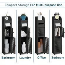 Storage Cabinet With Doors For Toilet Paper Floor Standing Bathroom Organizer With 2 Apothecary Decor Jars Shelf Organizer Black - 黑色 - 查看 5