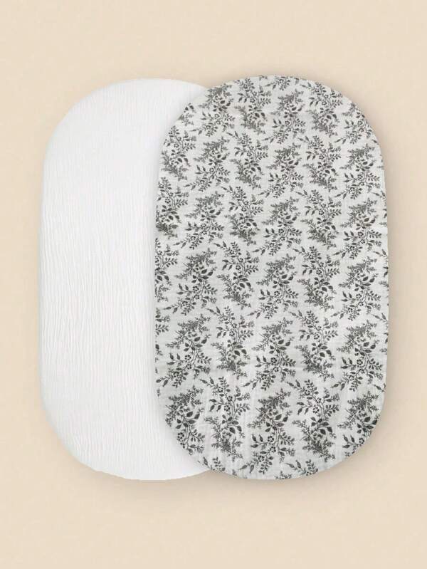 2 Packs Muslin Changing Pad Cover/Fitted Bassinet Sheets For Girls Boys, Ultra Soft Breathable Cotton, Baby Diaper Change Table Pad Covers/Breathable Baby Bassinet Sheets Fit For Baby Bassinets, Cradle, Moses Basket Oval Rectangle Pad/Mattress