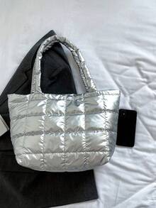Ultra-Light High Capacity Quilted Tote Bag - Silver - View 8